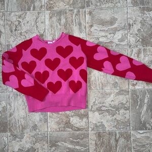 GAP Pink and Red Heart Knit Sweater